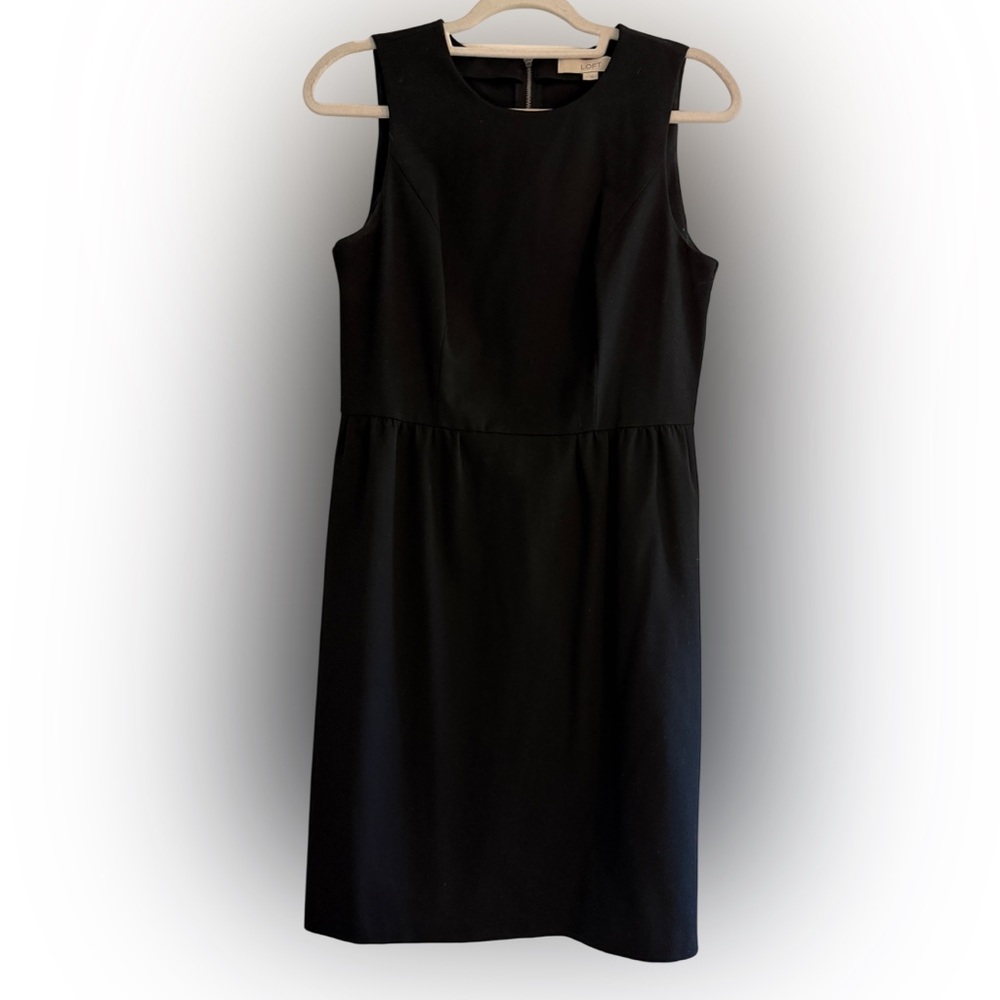 Loft A Line Sleeveless Zipper Back Mini Dress Black Minimalist Size 4